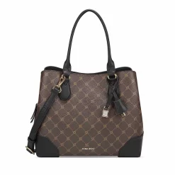 Nine West Brooklyn Jet Set Carryall Satchel Bag -Nine West shop 3754136 Brown Black Logo