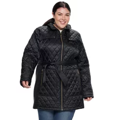 Plus Size Nine West Hooded Diamond-Quilted Belted Jacket 7 Plus Size Nine West Hooded Diamond-Quilted Belted Jacket -Nine West shop 3803741 ALT3