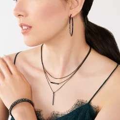 Nine West Black Tone & Simulated Crystal Hoop Earrings 7 Nine West Black Tone & Simulated Crystal Hoop Earrings -Nine West shop 4591959 ALT9