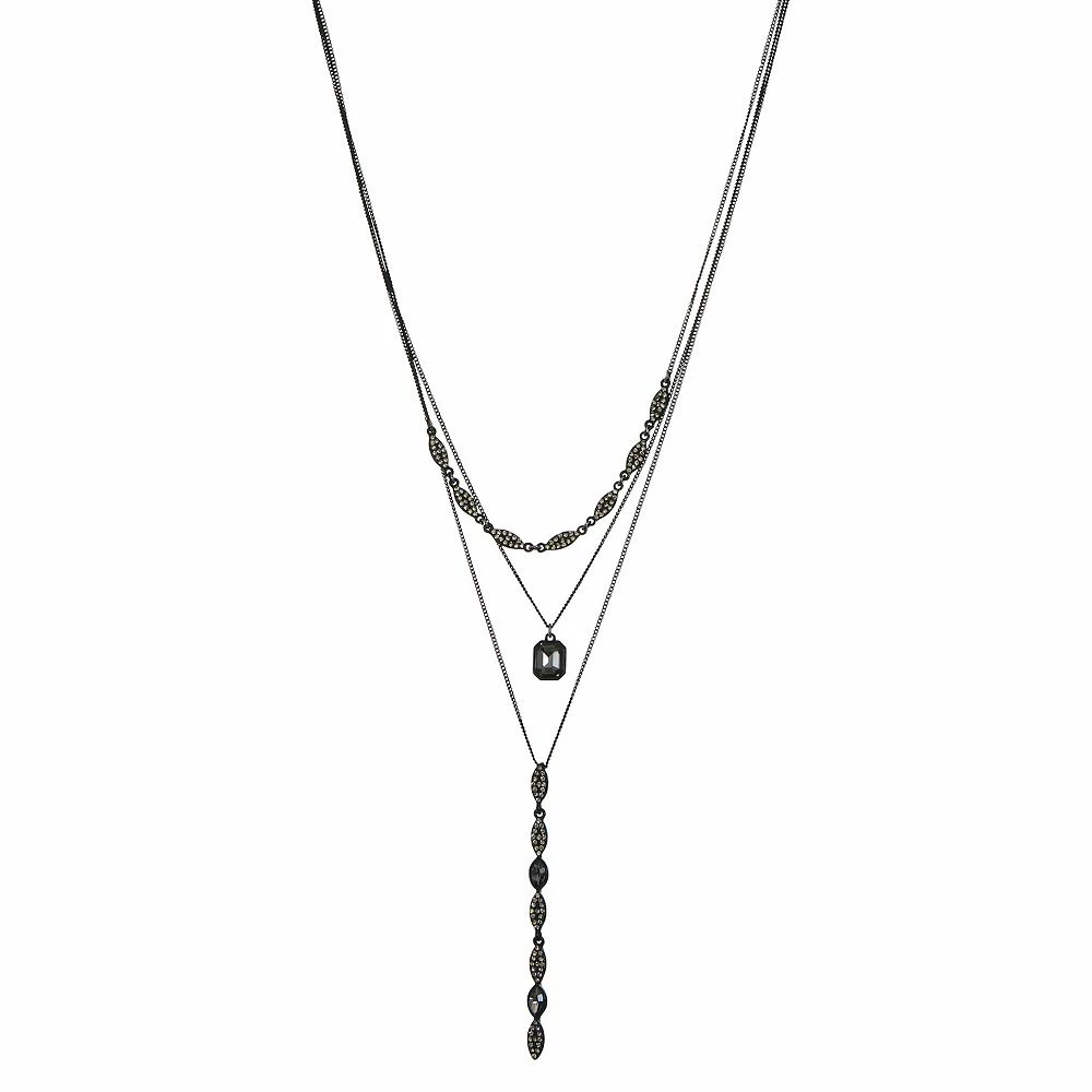 Nine West Black Tone & Simulated Crystal Multi-Layered Necklace 3 Nine West Black Tone & Simulated Crystal Multi-Layered Necklace