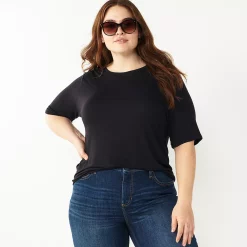 Plus Size Nine West Essential Elbow Sleeve Top -Nine West shop 4950998 Mineral Black