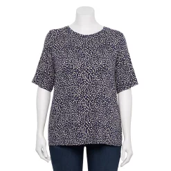 Plus Size Nine West Essential Elbow Sleeve Top -Nine West shop 4950998 Navy Dot
