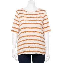Plus Size Nine West Essential Elbow Sleeve Top -Nine West shop 4950998 Peach Stripe