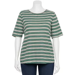 Plus Size Nine West Essential Elbow Sleeve Top -Nine West shop 4950998 Teal Shine Stripe