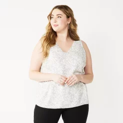Plus Size Nine West Essential V-Neck Tank -Nine West shop 4952917 Gray Cheetah