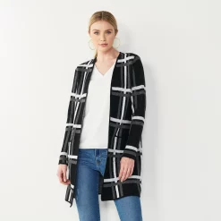 Women's Nine West Car Coat Cardigan -Nine West shop 4972563 Black Gray Plaid