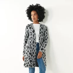 Women's Nine West Car Coat Cardigan -Nine West shop 4972563 Gray Cheetah