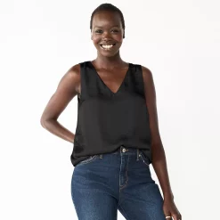 Women's Nine West V-Neck Tank -Nine West shop 4974987 Black Satin
