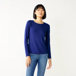 Women's Nine West Essential Soft-Spun Long Sleeve Crewneck Tee -Nine West shop 4994081 Clara Purple Rib