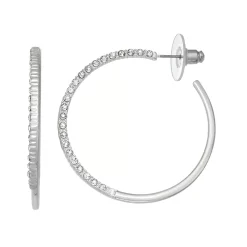 Nine West Silver Tone C Pave Hoop Earrings