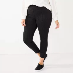 Plus Size Nine West Seamed Tummy-Control Ponte Leggings -Nine West shop 5035946 Charcoal Herringbone