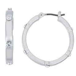 Nine West Silver Tone Small Hoop Earrings with Simulated Crystal Accents
