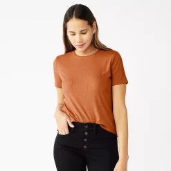 Petite Nine West Essential Crewneck Tee -Nine West shop 5086783 Brown Brick Rib