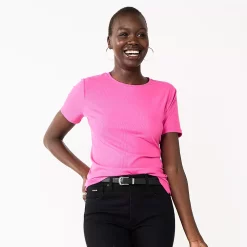 Petite Nine West Essential Crewneck Tee -Nine West shop 5086783 Raspberry Soda Rib
