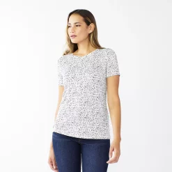 Petite Nine West Essential Crewneck Tee -Nine West shop 5086783 White Small Cheetah