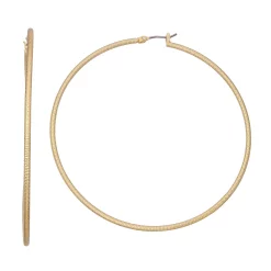 Nine West Gold Tone Large Textured Hoop Earrings