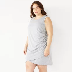 Plus Size Nine West French Terry Sleeveless Tulip Hem Dress -Nine West shop 5223861 Gray Fox Heather