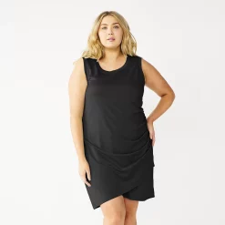 Plus Size Nine West French Terry Sleeveless Tulip Hem Dress -Nine West shop 5223861 Mineral Black