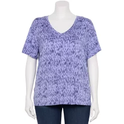 Plus Size Nine West Essential Soft Spun Short Sleeve V-Neck Top -Nine West shop 5233799 Dark Blue Ikat