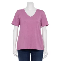 Plus Size Nine West Essential Soft Spun Short Sleeve V-Neck Top -Nine West shop 5233799 Lavender Mauve