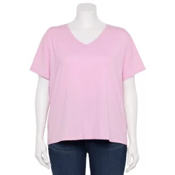 Plus Size Nine West Essential Soft Spun Short Sleeve V-Neck Top -Nine West shop 5233799 Lilac Necklace