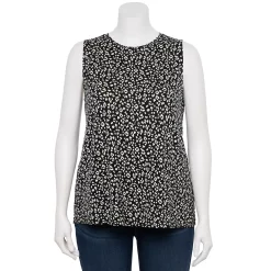 Plus Size Nine West Essential Easy High-Neck Tank -Nine West shop 5234070 Black White Cheetah