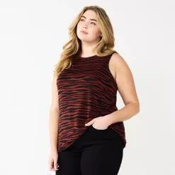 Plus Size Nine West Essential Easy High-Neck Tank -Nine West shop 5234070 Brown Zebra