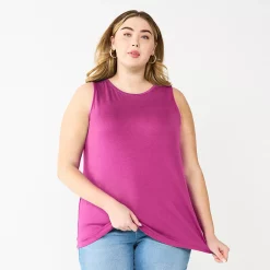 Plus Size Nine West Essential Easy High-Neck Tank -Nine West shop 5234070 Magenta Daisy