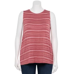 Plus Size Nine West Essential Easy High-Neck Tank -Nine West shop 5234070 Mauve Jewel Stripe
