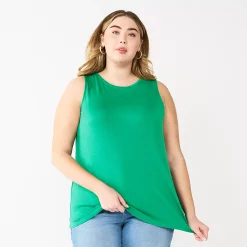 Plus Size Nine West Essential Easy High-Neck Tank -Nine West shop 5234070 Tangy Green
