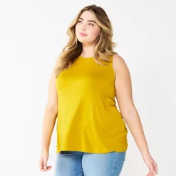 Plus Size Nine West Essential Easy High-Neck Tank -Nine West shop 5234070 Toasted Olive