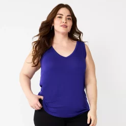 Plus Size Nine West Essential Easy V-Neck Tank -Nine West shop 5235544 Blue