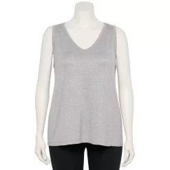 Plus Size Nine West Essential Easy V-Neck Tank -Nine West shop 5235544 Gray Fox Heather