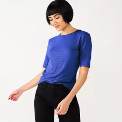 Women's Nine West Ribbed Fitted Elbow-Sleeve Tee -Nine West shop 5236177 Clara Purple