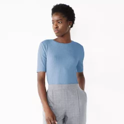 Women's Nine West Ribbed Fitted Elbow-Sleeve Tee -Nine West shop 5236177 Kelly Lavender