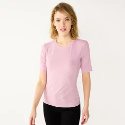 Women's Nine West Ribbed Fitted Elbow-Sleeve Tee -Nine West shop 5236177 Lilac Necklace