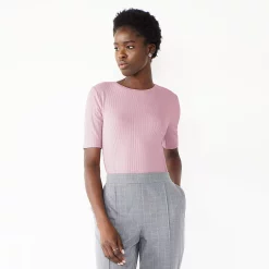 Women's Nine West Ribbed Fitted Elbow-Sleeve Tee -Nine West shop 5236177 Pink Hoodie