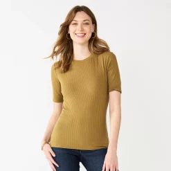 Women's Nine West Ribbed Fitted Elbow-Sleeve Tee -Nine West shop 5236177 Sergio Olive
