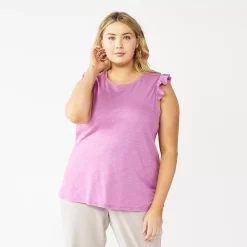 Plus Size Nine West Ruffle Shoulder Tank