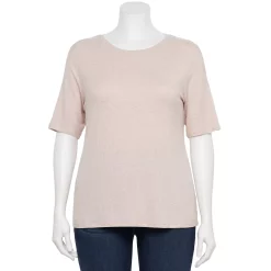 Plus Size Nine West Essential Fitted Elbow-Sleeve Tee -Nine West shop 5247489 Dusty Salt Heather