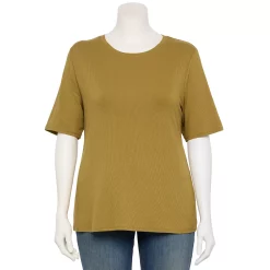Plus Size Nine West Essential Fitted Elbow-Sleeve Tee -Nine West shop 5247489 Sergio Olive