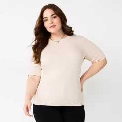 Plus Size Nine West Essential Fitted Elbow-Sleeve Tee -Nine West shop 5247489 Tan