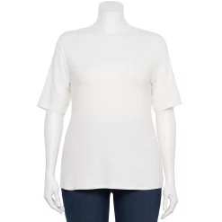 Plus Size Nine West Essential Fitted Elbow-Sleeve Tee -Nine West shop 5247489 White