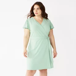 Plus Size Nine West Flutter Sleeve Wrap Dress -Nine West shop 5262327 Mint Virtue