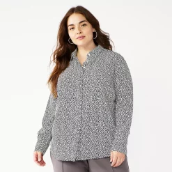 Plus Size Nine West Drapey Button Down Shirt -Nine West shop 5262413 Black Mini Hearts