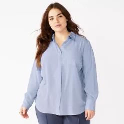Plus Size Nine West Drapey Button Down Shirt