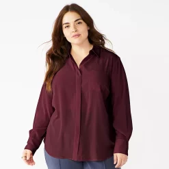 Plus Size Nine West Drapey Button Down Shirt -Nine West shop 5262413 Maddie Plum