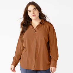 Plus Size Nine West Drapey Button Down Shirt -Nine West shop 5262413 Mocha Frosting