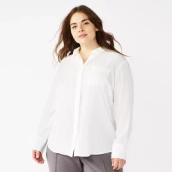 Plus Size Nine West Drapey Button Down Shirt -Nine West shop 5262413 White Knight