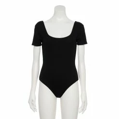 Women's Nine West Rib Short Sleeve Squareneck Bodysuit -Nine West shop 5290693 ALT